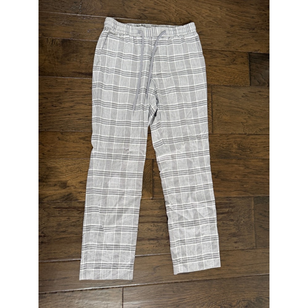 Plaid Drawstring Trousers Elastic Waist Straight Leg Pants 30x32‎
